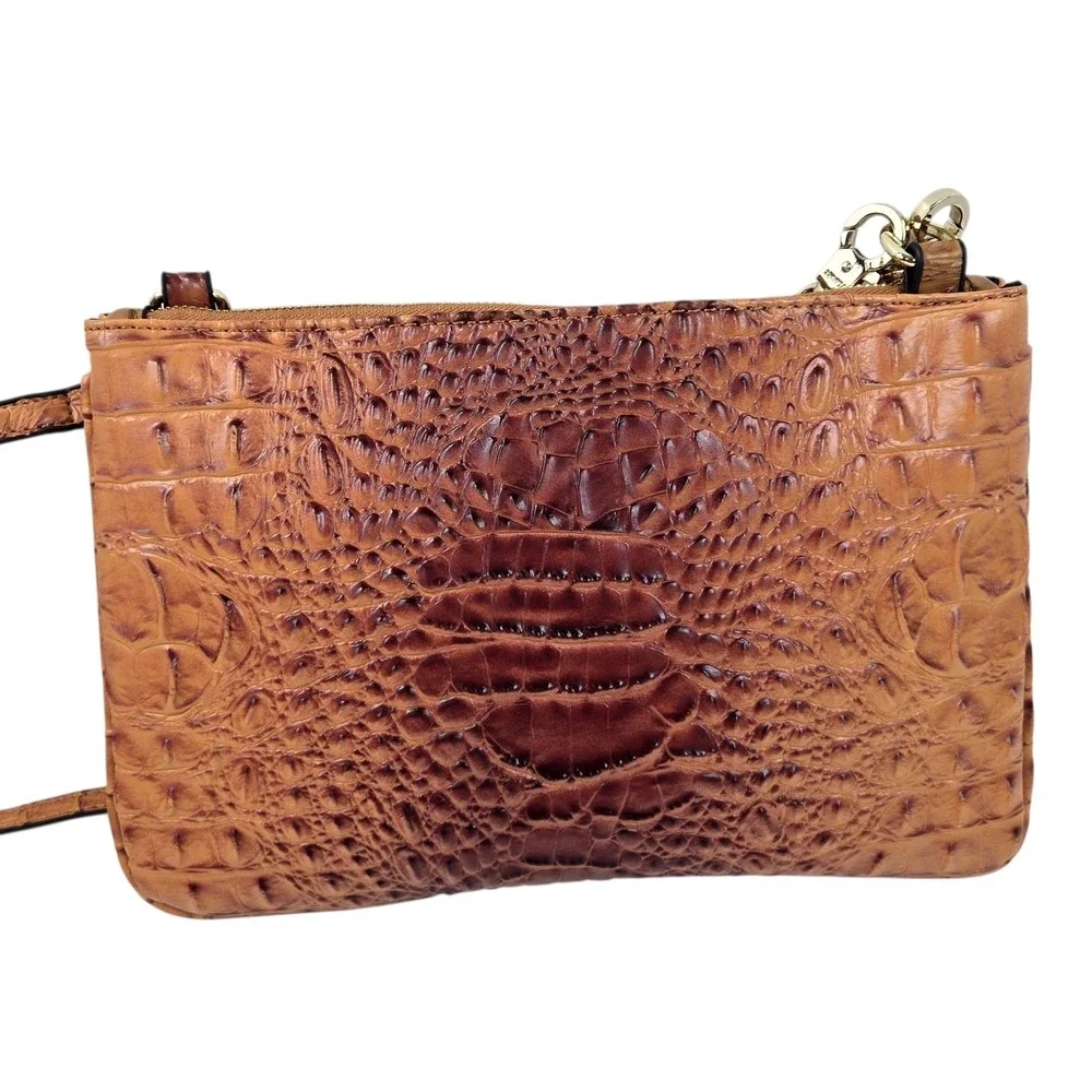 Stauer Sloane Crocodile Embossed Crossbody Bag Cognac Vegan Leather Wristlet